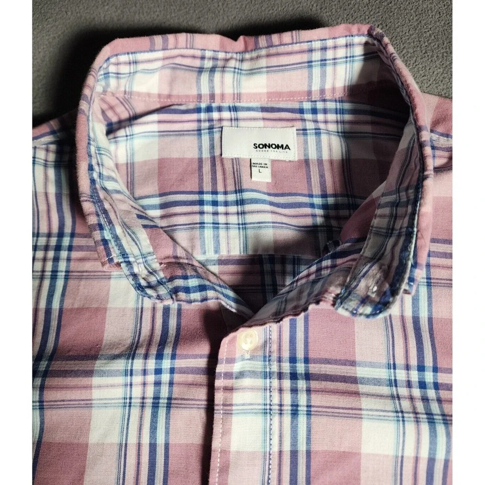 Sonoma Dress Shirt Mens Large White Red Plaid Button Down Collared Long Sleeve